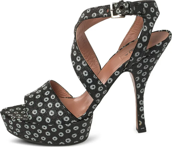 120mm Floral-Print Cross Sandals