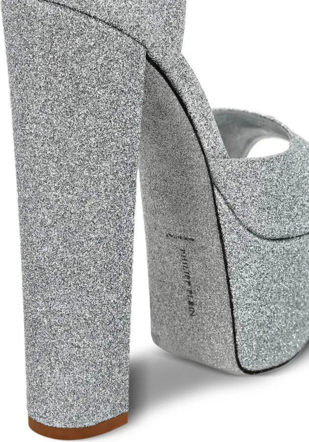 120mm Glitter-Detailing Leather Sandals - Image 3