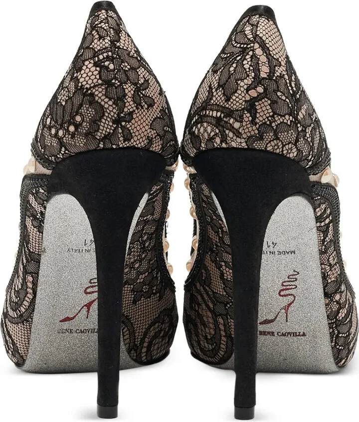 120mm Lace Faux-Pearl Pumps - Image 3