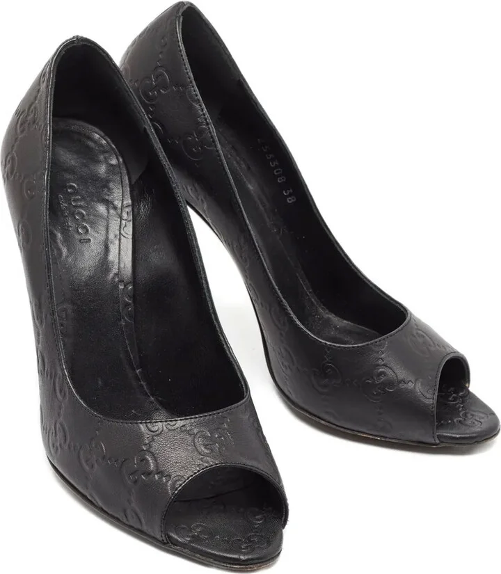 120mm Leather-Embossed Peep-Toe Pumps - Image 2