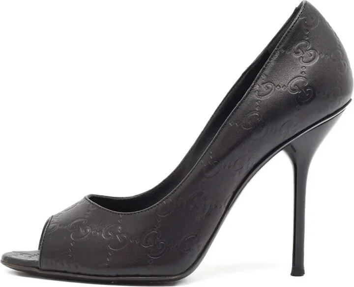 120mm Leather-Embossed Peep-Toe Pumps