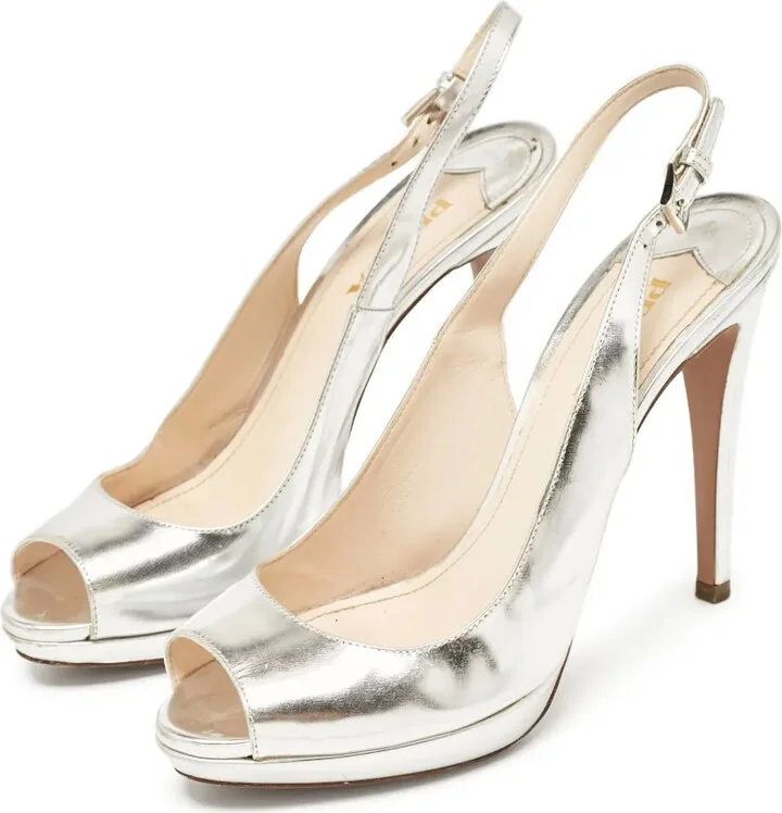 120mm Metallic Leather Peep-Toe Slingback Pumps - Image 4