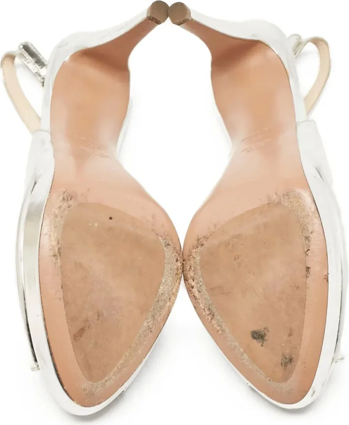 120mm Metallic Leather Peep-Toe Slingback Pumps - Image 5