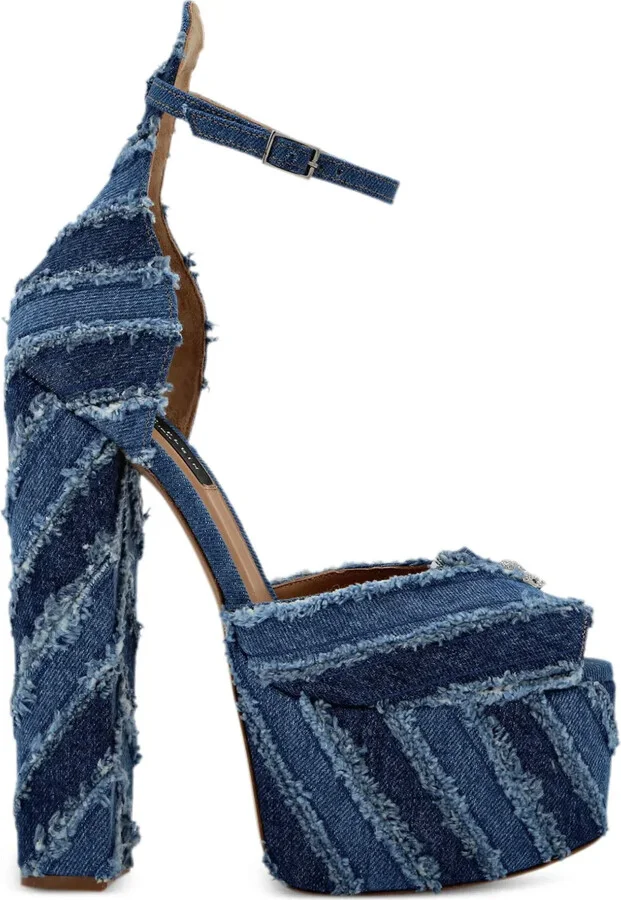 120mm Mixed Denim platform pumps