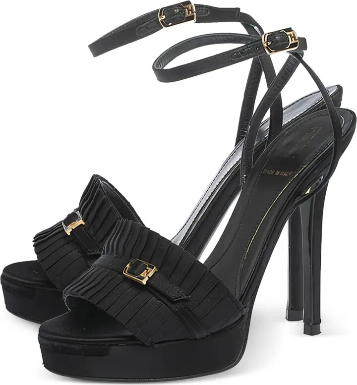 120mm Pleated Buckled Sandals - Image 2