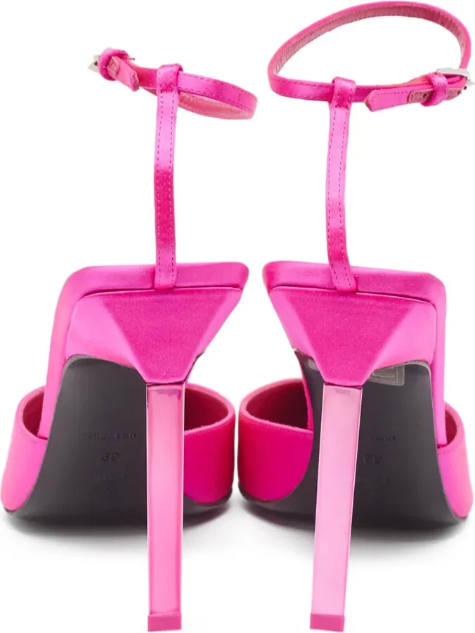 120mm Pointed Toe Satin Ankle Strap Pumps - Image 3