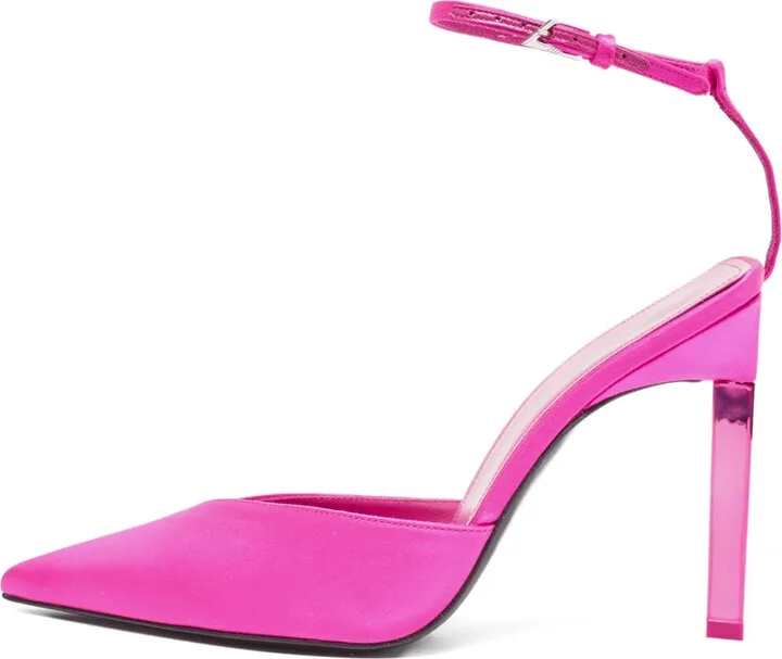 120mm Pointed Toe Satin Ankle Strap Pumps