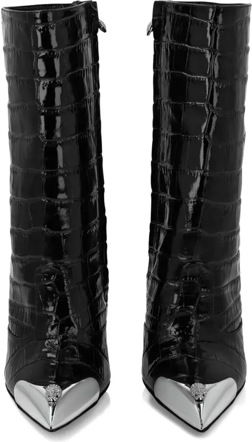 120mm Skull-Appliqué Croco Boots - Image 4
