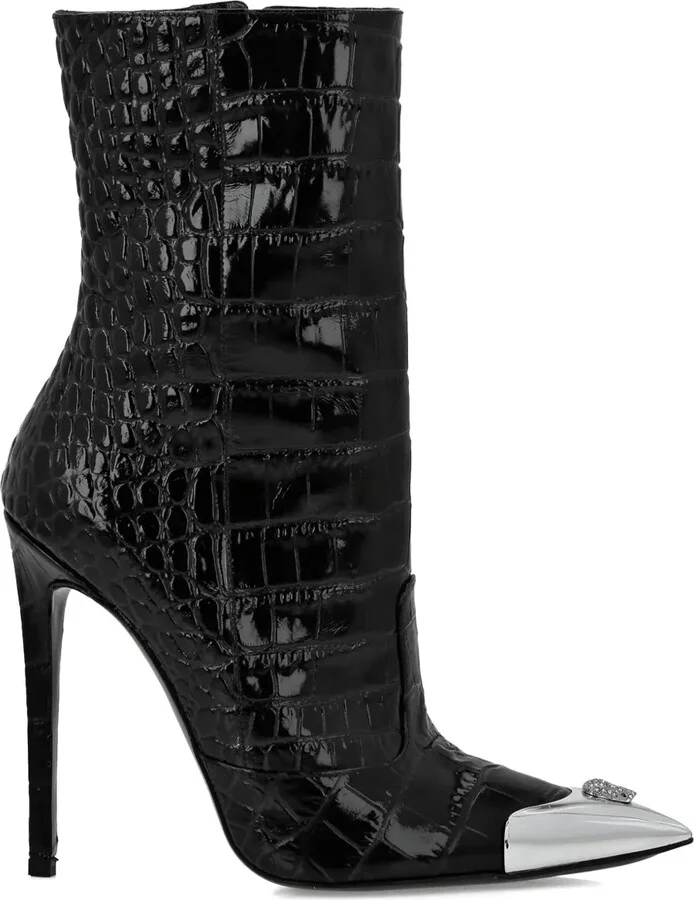 120mm Skull-Appliqué Croco Boots