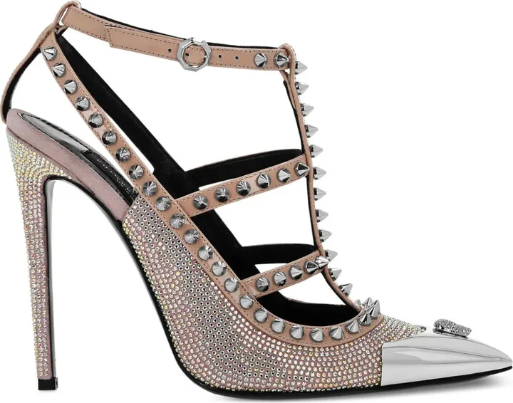 120mm Skull-Embellished Leather Pumps