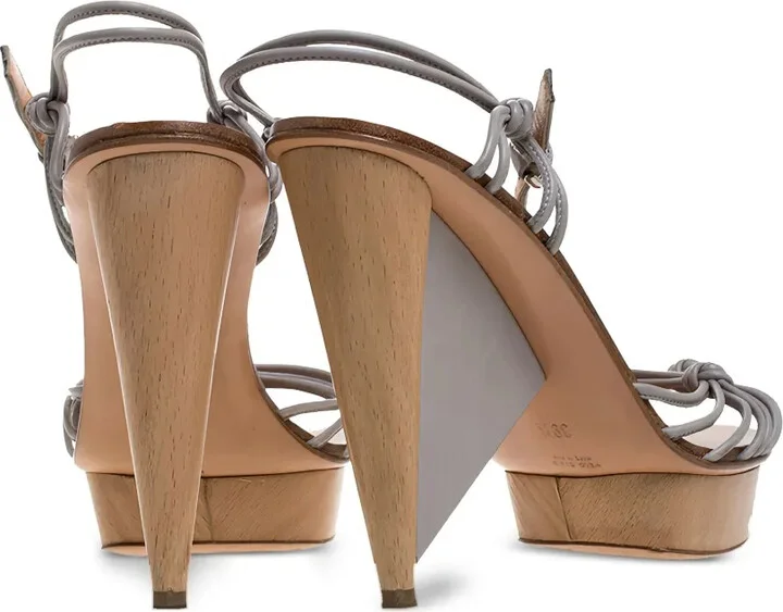 125mm Leather Knotted Platform Sandals - Image 3