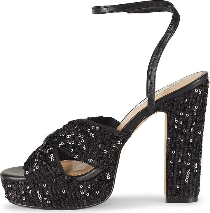 127MM Shai Block Heel Crossover Sequin Platform Sandals - Image 4