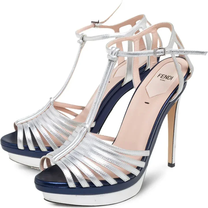 130mm Metallic-Effect Leather Sandals - Image 5