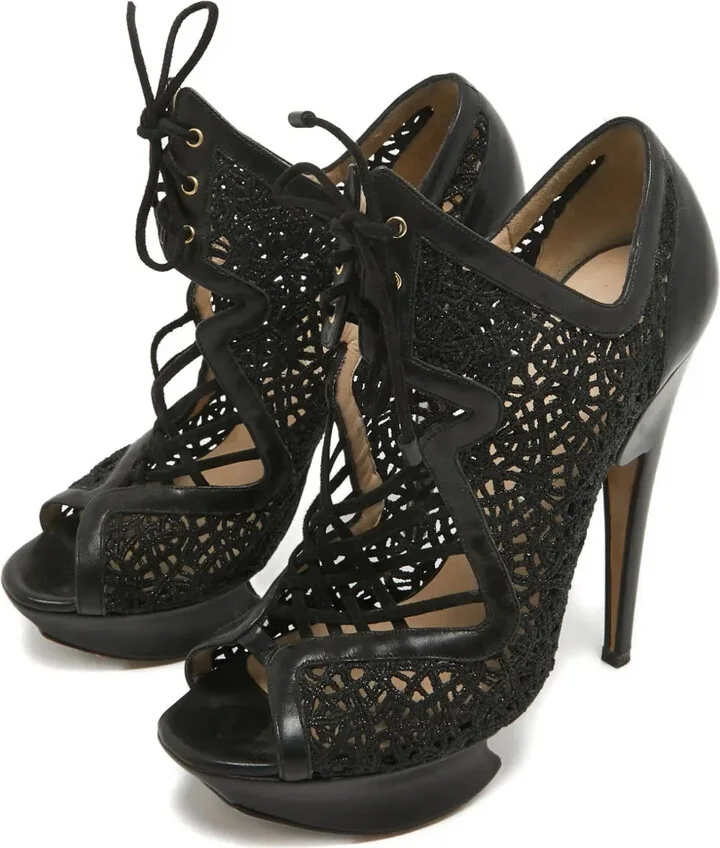 130MM pre-owned lace platform booties - Image 2