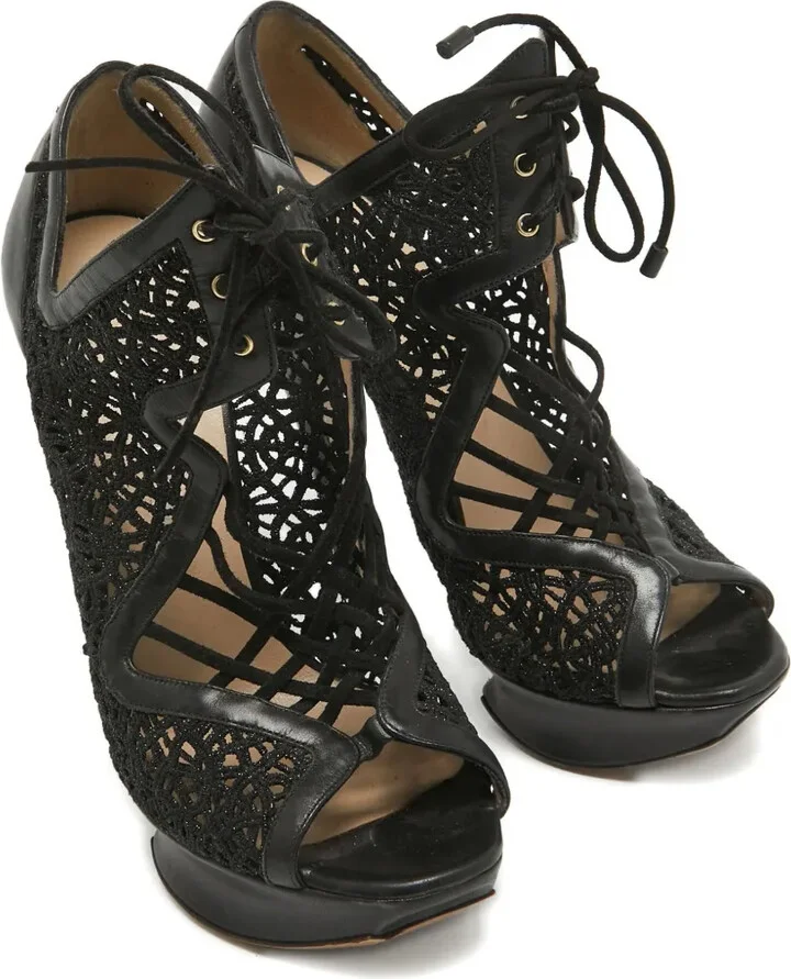 130MM pre-owned lace platform booties - Image 3