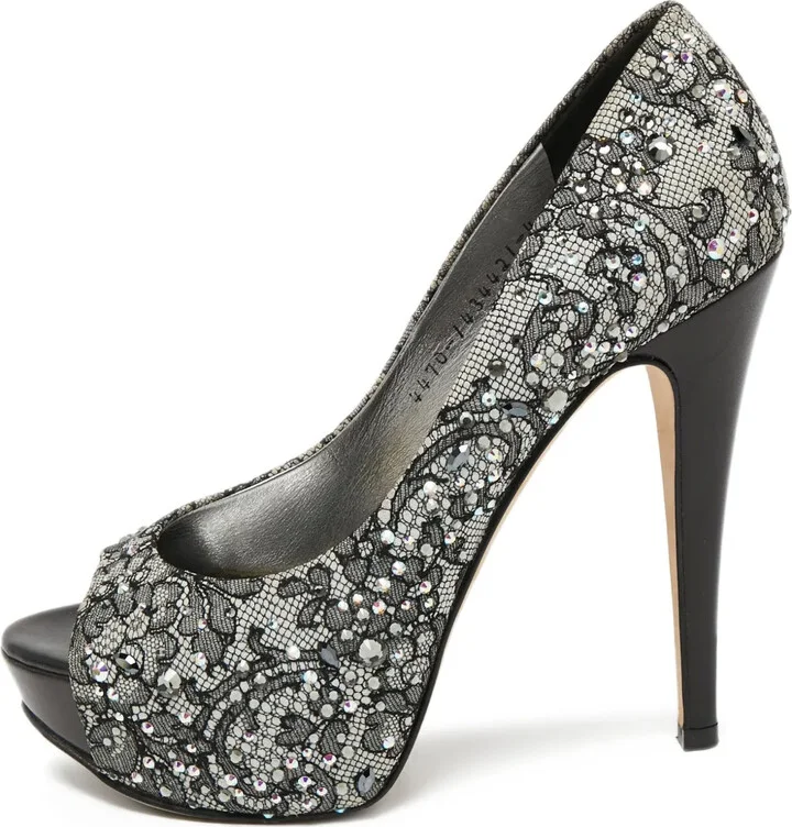 130mm Rhinestone-Embellished Peep-Toe Pumps