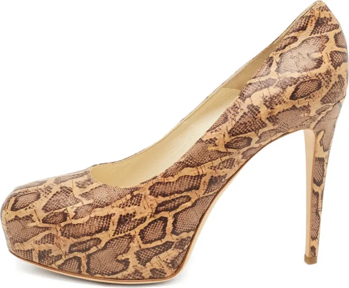 130mm Snakeskin-Print Platform Heels