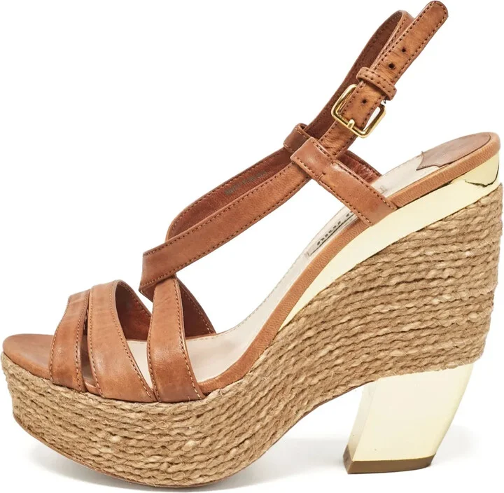135mm Leather Rope-Wedge Sandals