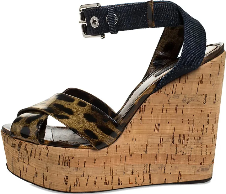 135mm Leopard-Print Wedge Sandals