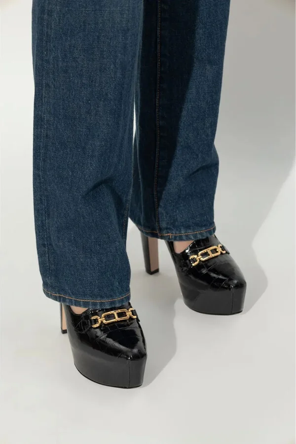 135mm Whitney shiny croc-embossed leather platform pumps - Image 2