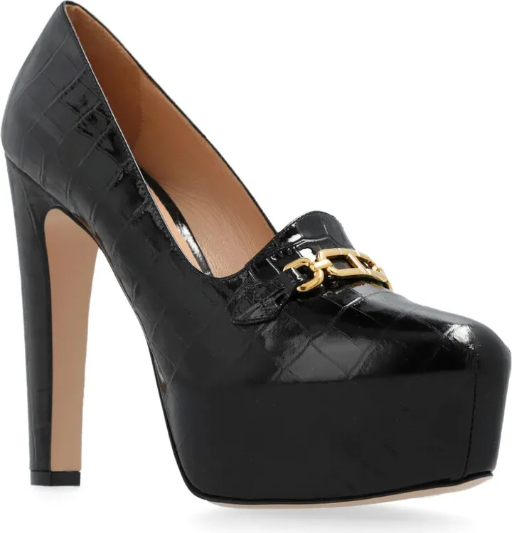 135mm Whitney shiny croc-embossed leather platform pumps - Image 4