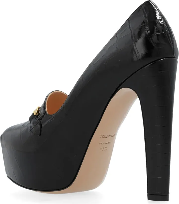 135mm Whitney shiny croc-embossed leather platform pumps - Image 5