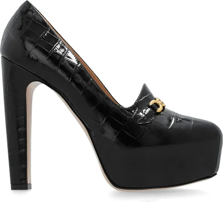 135mm Whitney shiny croc-embossed leather platform pumps
