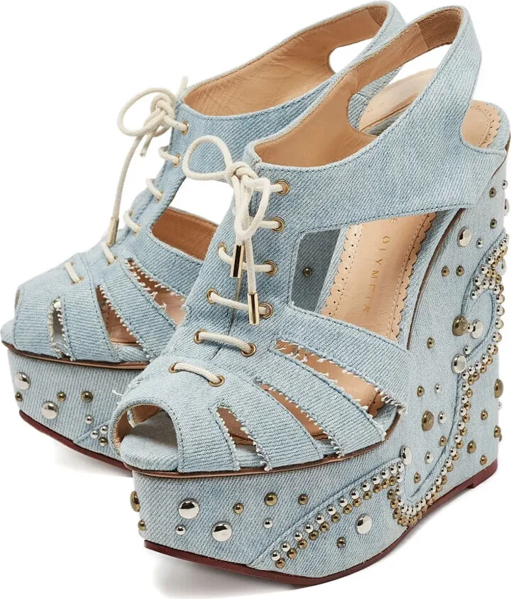 140mm Denim Heeled Sandals - Image 2