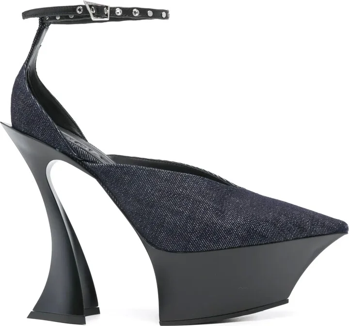 140mm Denim Strappy Pumps