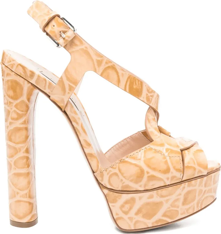 140mm Flora Jurassic crocodile-effect platform sandals