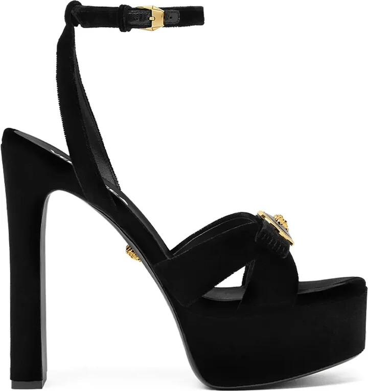140mm Gianni Ribbon velvet sandals