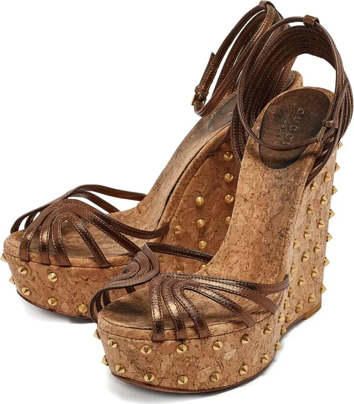 140mm Patent Leather Studded Wedge Sandals - Image 2