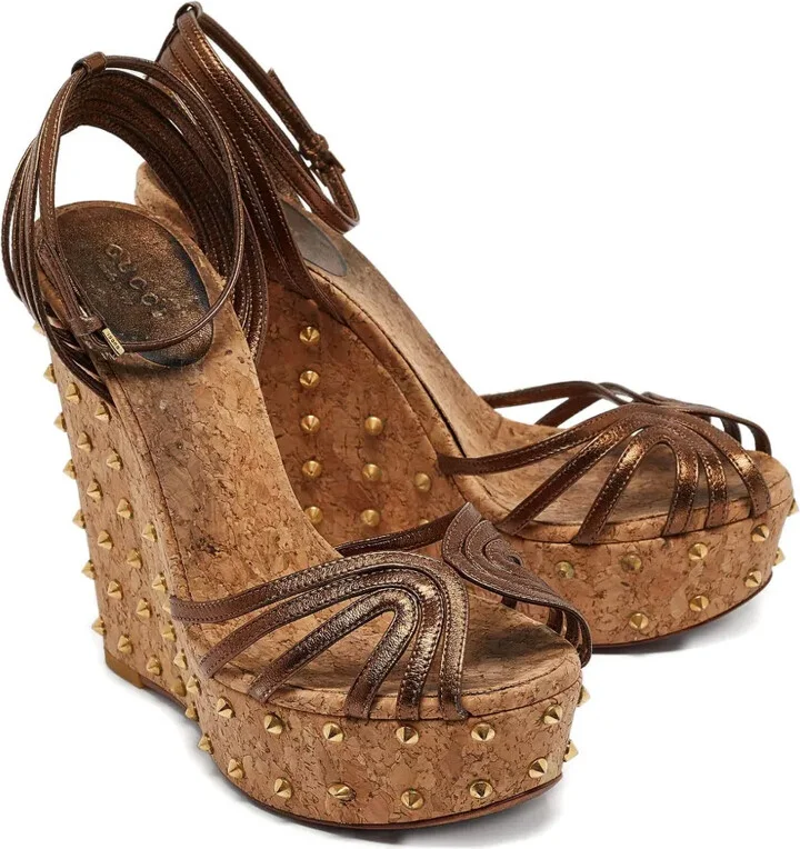 140mm Patent Leather Studded Wedge Sandals - Image 3