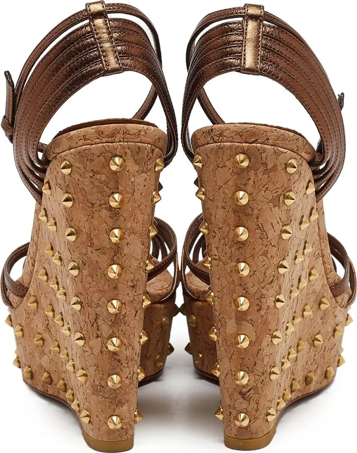 140mm Patent Leather Studded Wedge Sandals - Image 4