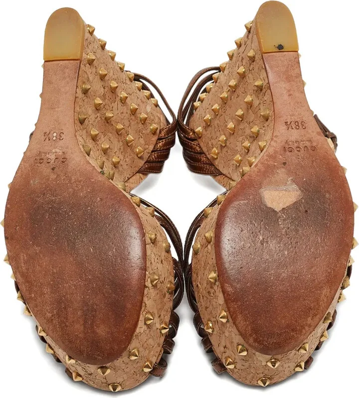 140mm Patent Leather Studded Wedge Sandals - Image 5