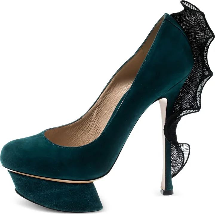 140mm Platform Ruffle-Trim Pumps