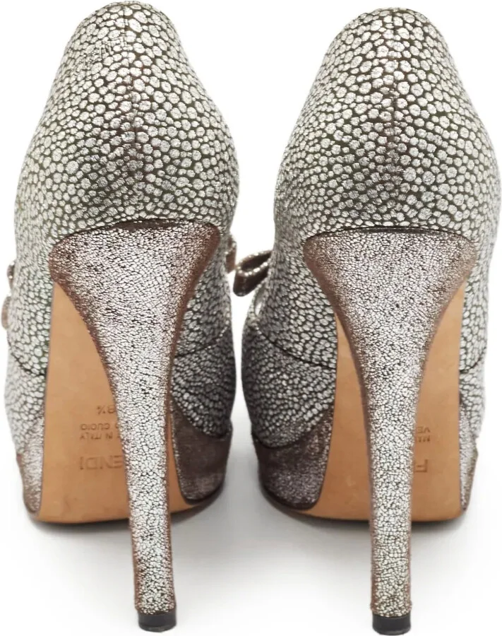 145mm Brocade leather heeled pumps - Image 4