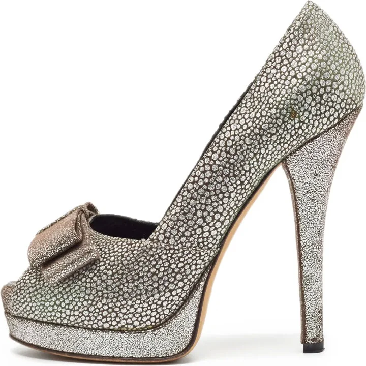 145mm Brocade leather heeled pumps