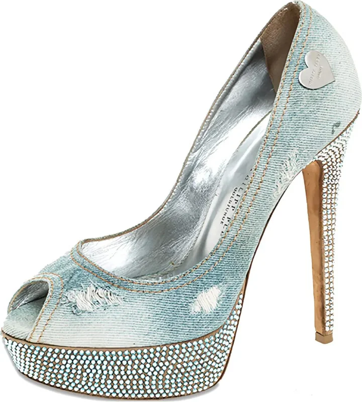 145mm Denim Crystal Pumps - Image 2