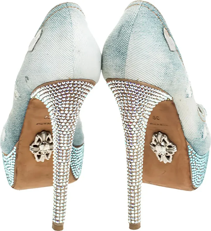 145mm Denim Crystal Pumps - Image 3