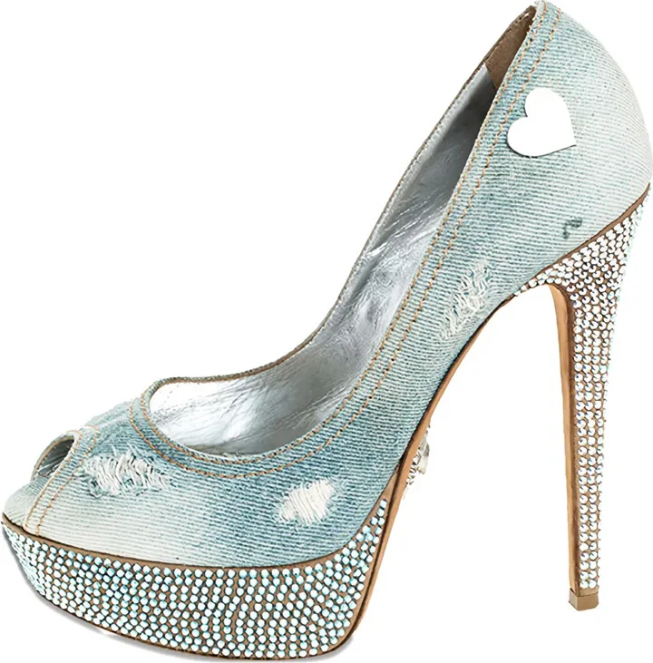 145mm Denim Crystal Pumps
