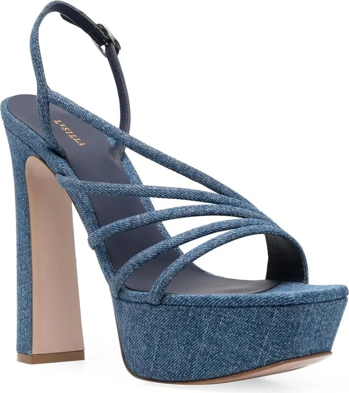 145mm Denim Platform Sandals - Image 2