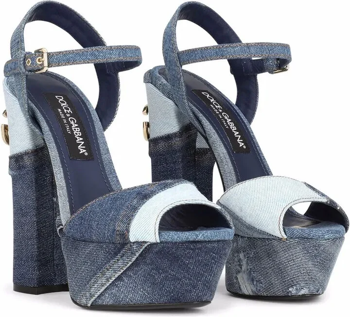 145mm Patchwork-Denim Platform Sandals - Image 2