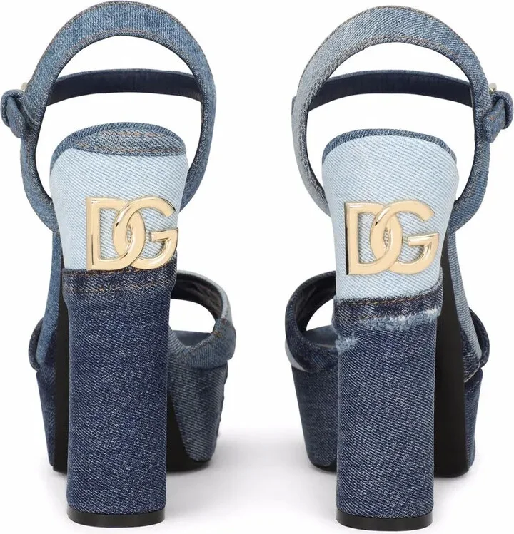 145mm Patchwork-Denim Platform Sandals - Image 3