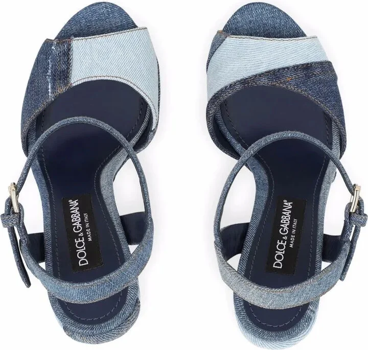 145mm Patchwork-Denim Platform Sandals - Image 4