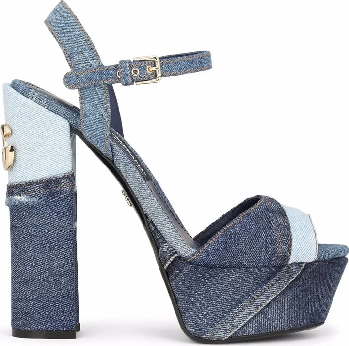 145mm Patchwork-Denim Platform Sandals
