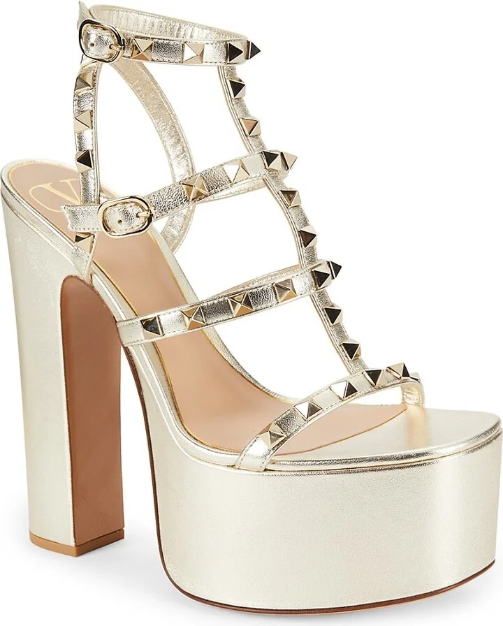150MM Rockstud Metallic Leather Platform Sandals - Image 2