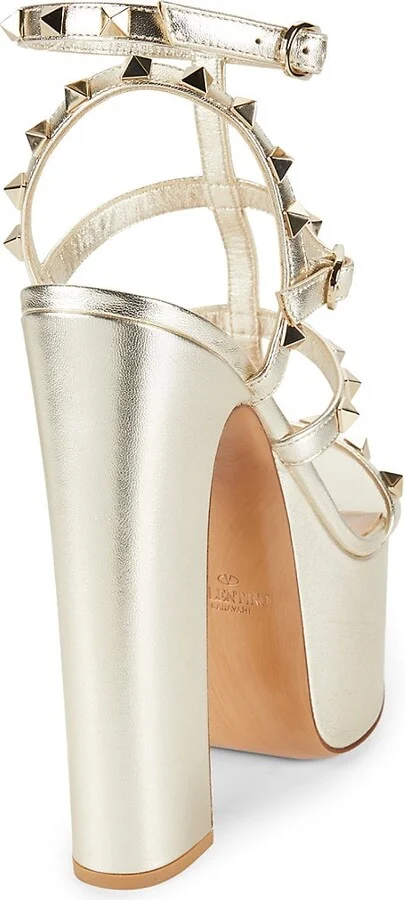 150MM Rockstud Metallic Leather Platform Sandals - Image 3