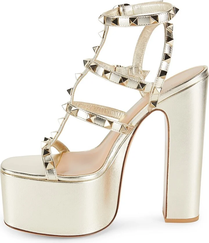 150MM Rockstud Metallic Leather Platform Sandals - Image 4