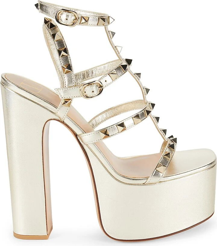 150MM Rockstud Metallic Leather Platform Sandals